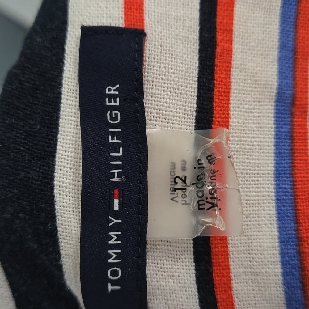TOMMY HILFIGER Linen Halter Sheath Midi Dress Sz 12 Colorblock Preppy Collegiate - Picture 10 of 12